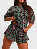 Leopard Print Relaxed Fit Tee and Shorts Lounge Set - GlowUp Garments