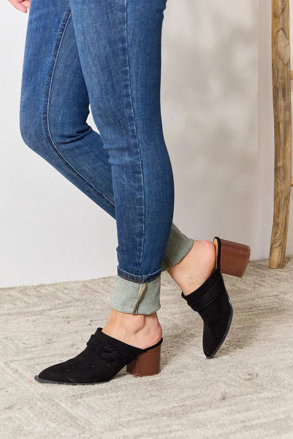 East Lion Corp Pointed-Toe Braided Trim Mules - GlowUp Garments