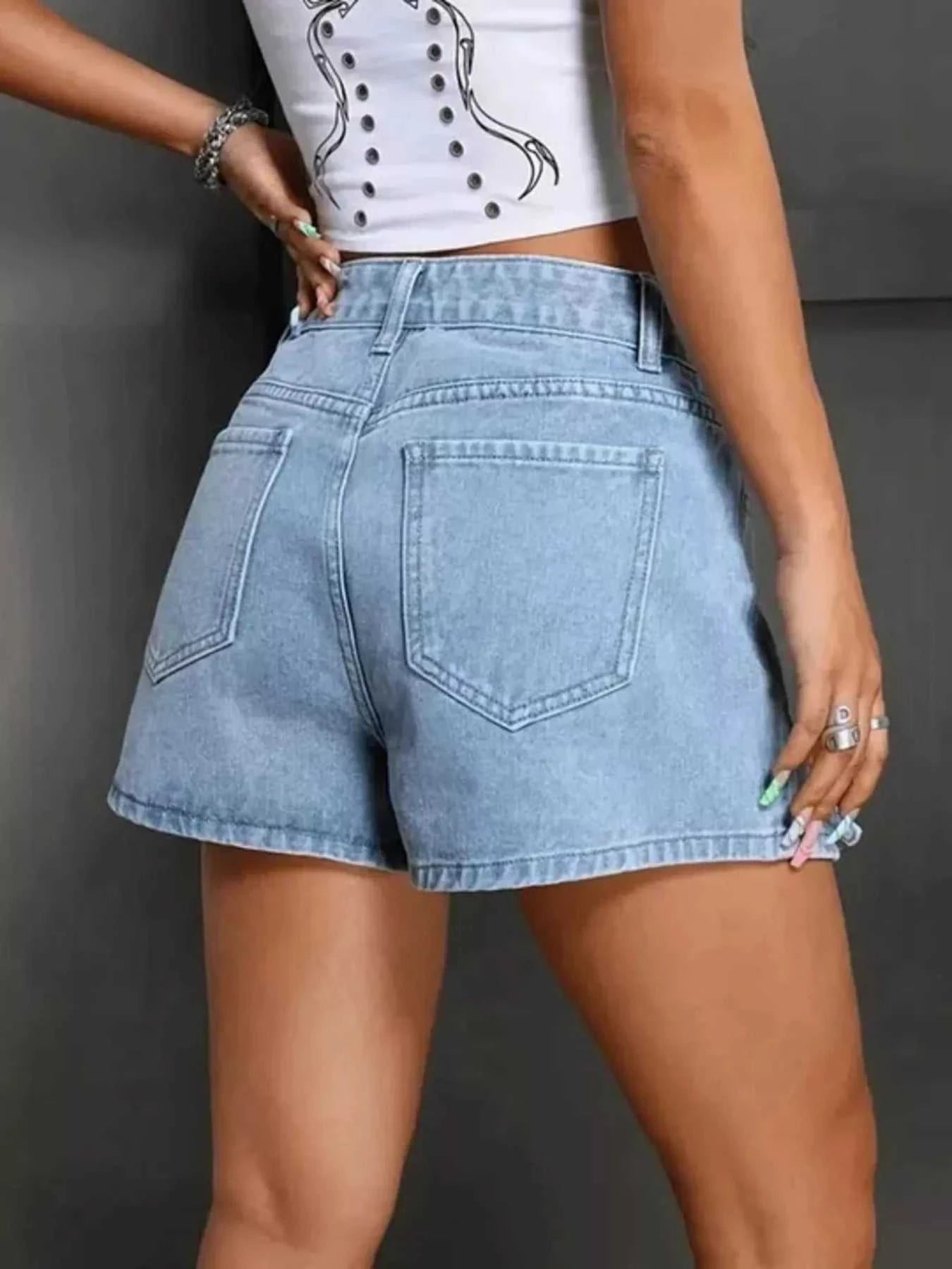 Bow High Waist Denim Shorts - GlowUp Garments