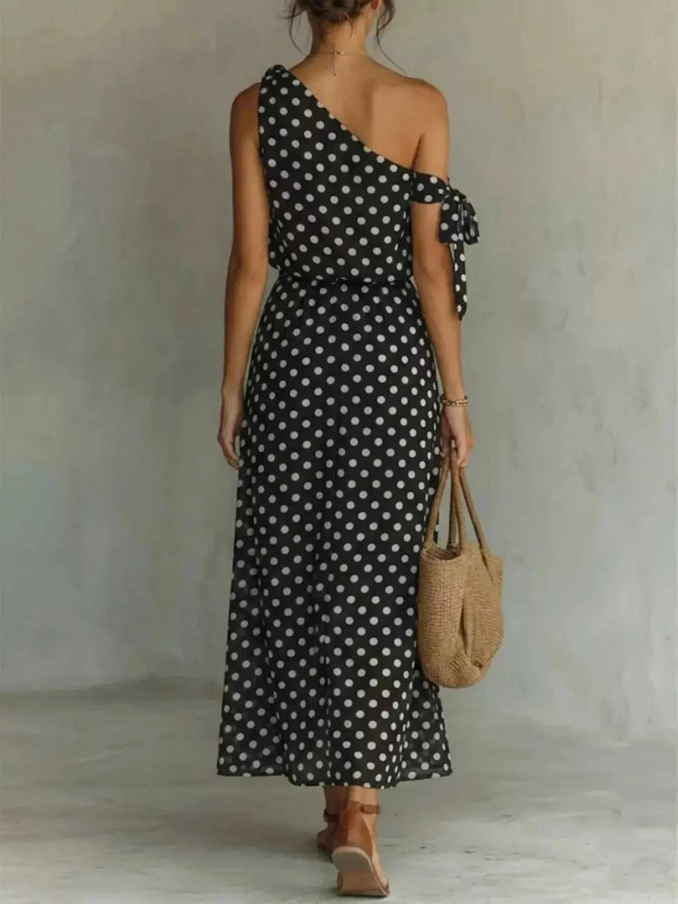 Full Size Polka Dot One-Shoulder Maxi Dress Plus Size - GlowUp Garments