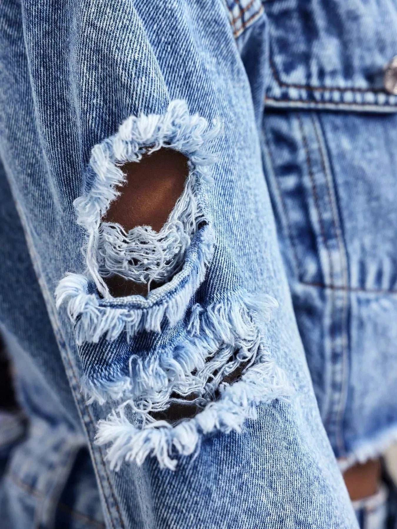 Distressed Cropped Denim Jacket - GlowUp Garments