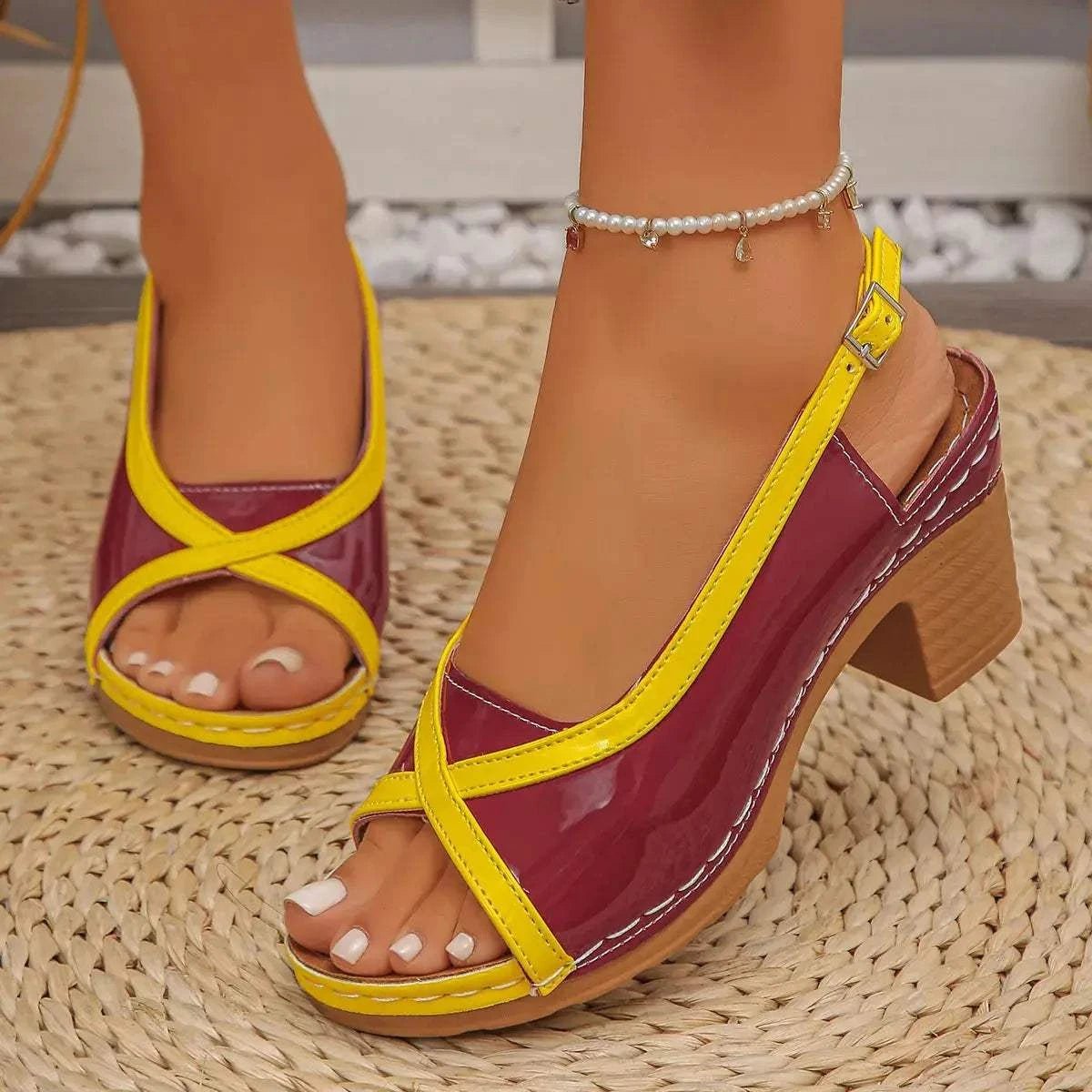 Open Toe Block Heels Sandals - GlowUp Garments