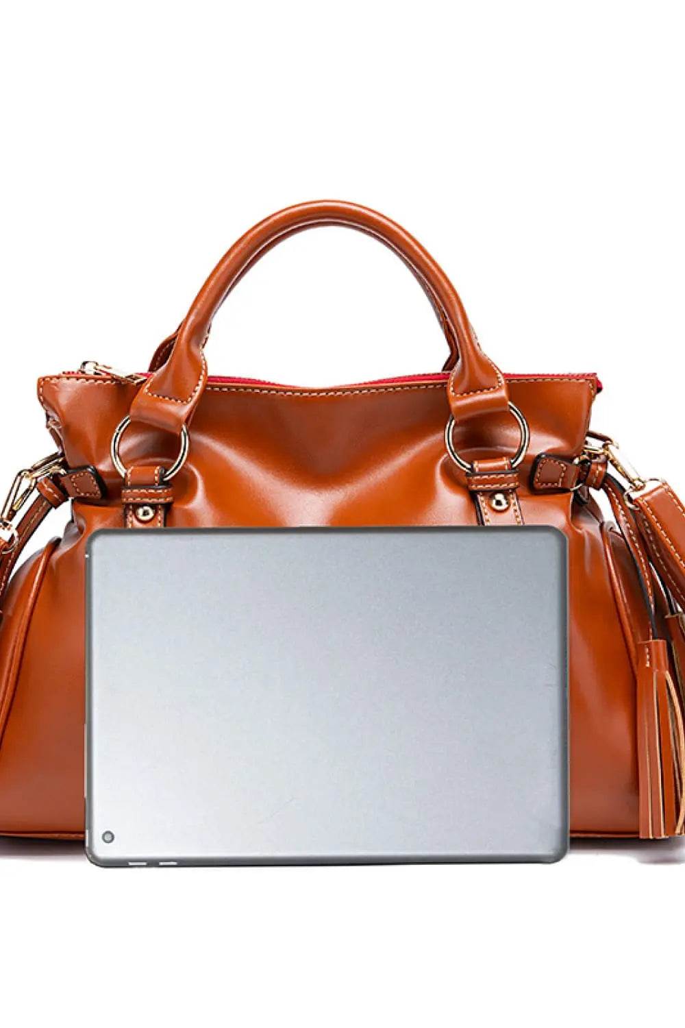 PU Leather Handbag with Tassels - GlowUp Garments