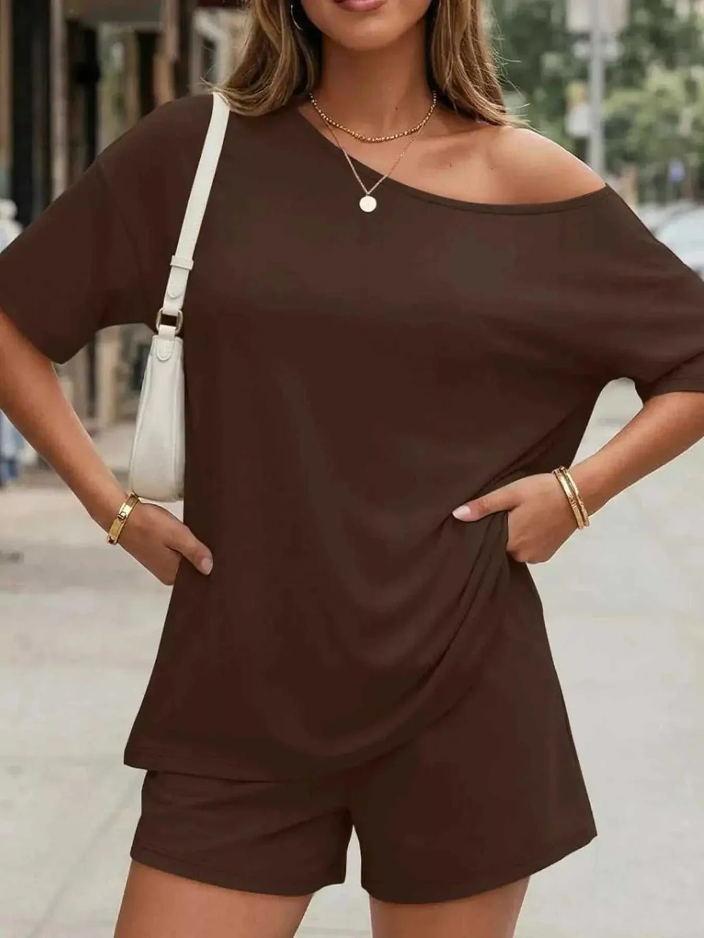 Full Size One Shoulder Top and Shorts Set Plus Size - GlowUp Garments