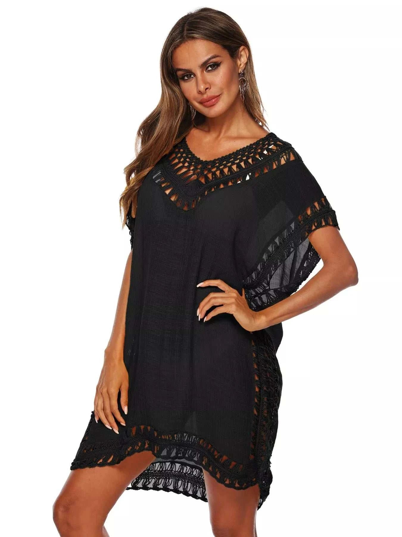 Crochet Trim V-Neck Cover-Up Dress - GlowUp Garments