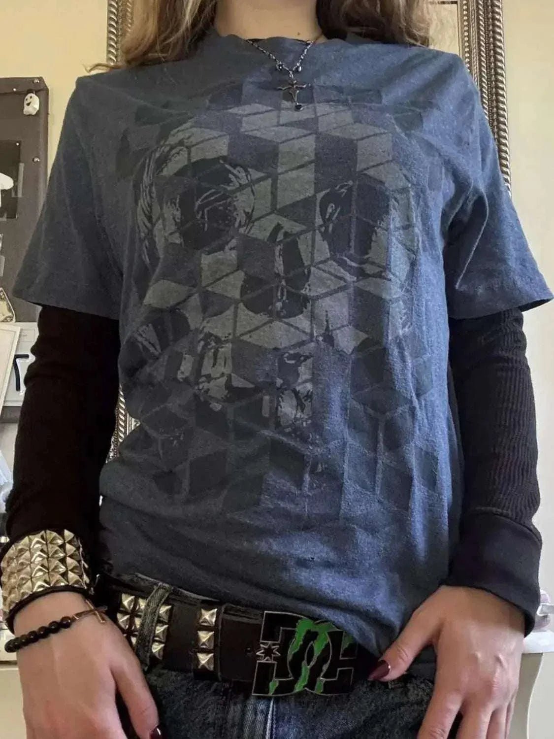 Skull Graphic Round Neck Long Sleeve T-Shirt - GlowUp Garments