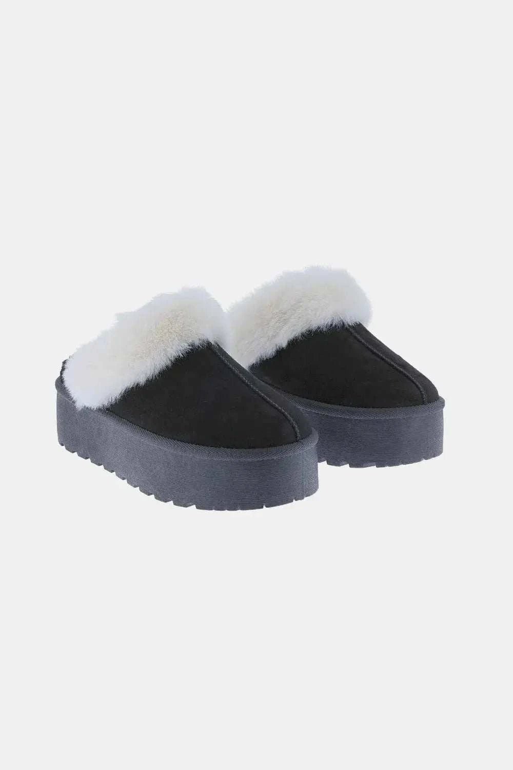 Weeboo Thick Bottom Fur Trim Snow Slippers - GlowUp Garments