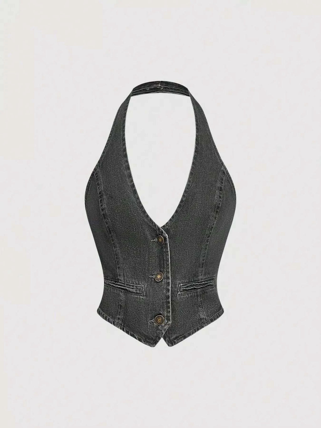 Halter Neck Denim Vest and Wide-Leg Jeans Set - GlowUp Garments