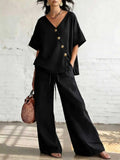 Full Size Surplice Half Sleeve Top and Wide-Leg Pants Set Plus Size - GlowUp Garments