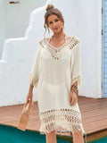 Fringe Crochet V-Neck Cover-Up Dress - GlowUp Garments