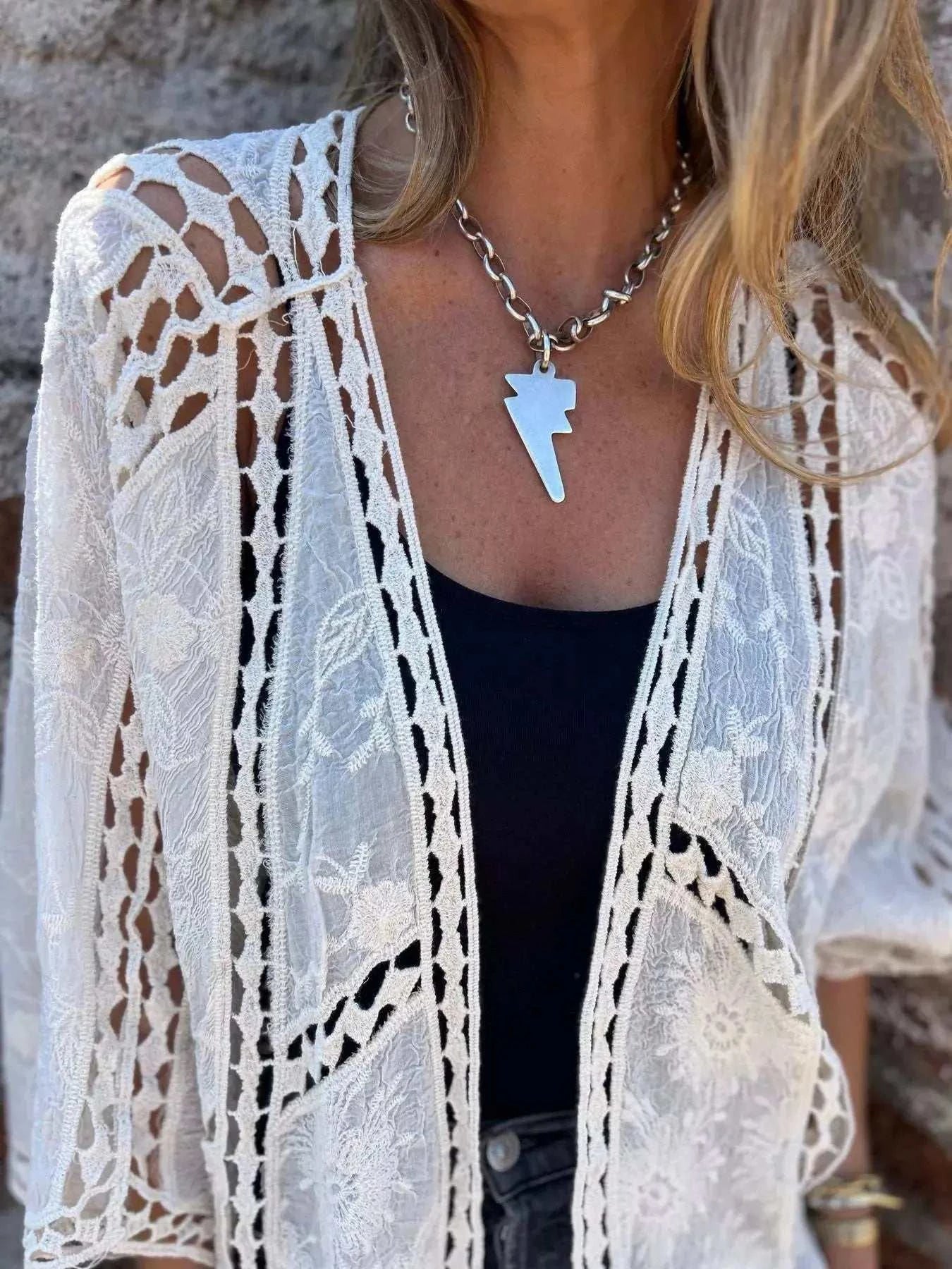 Full Size Embroidered Open Front Cardigan Plus Size - GlowUp Garments
