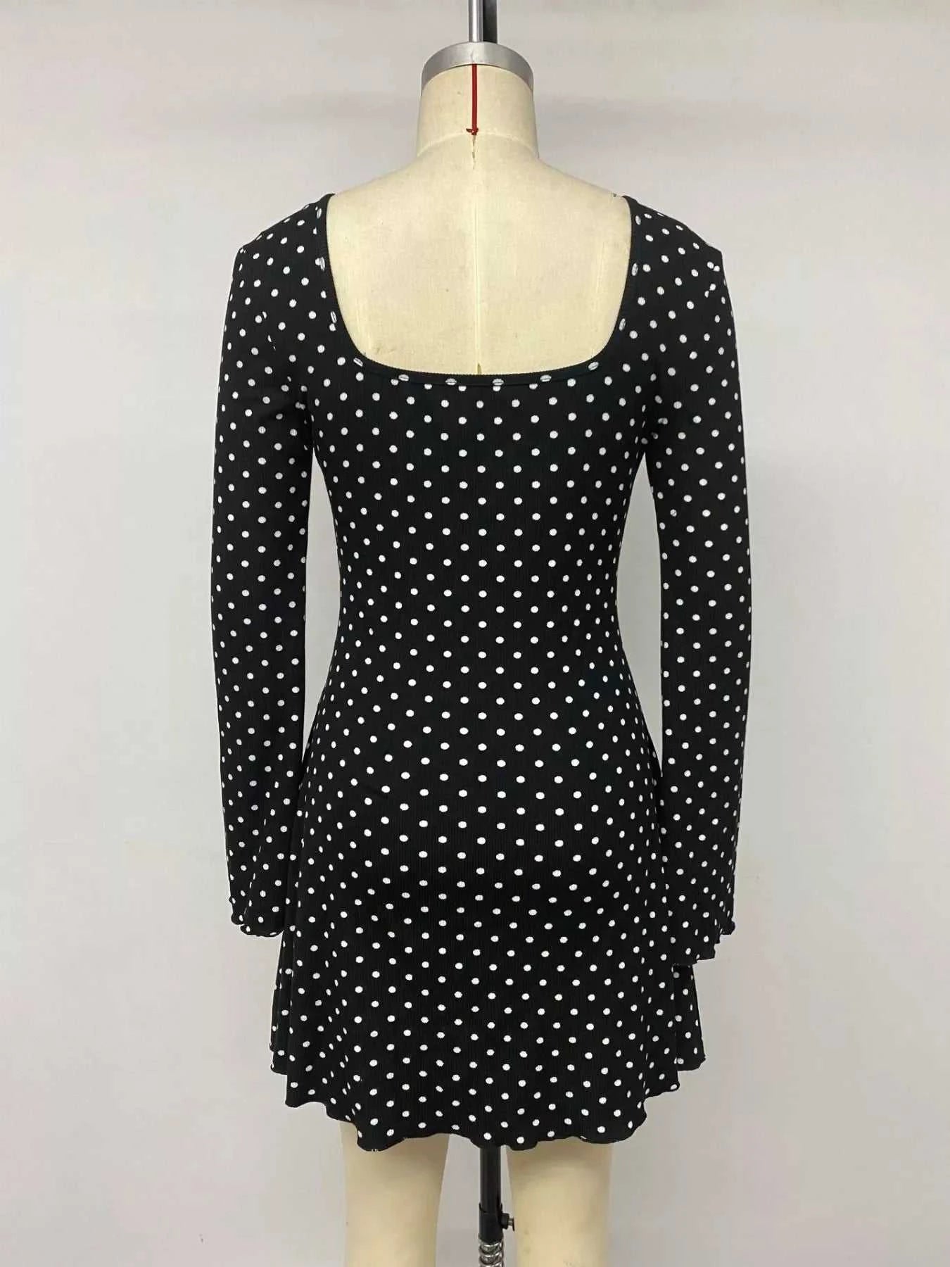 Polka Dot Lace Trimmed V-Neck Mini Dress - GlowUp Garments