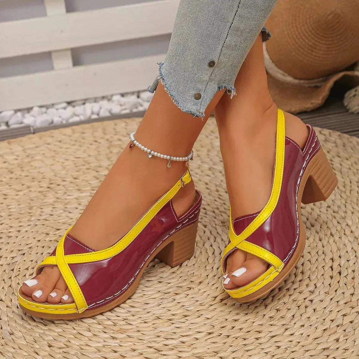 Open Toe Block Heels Sandals - GlowUp Garments