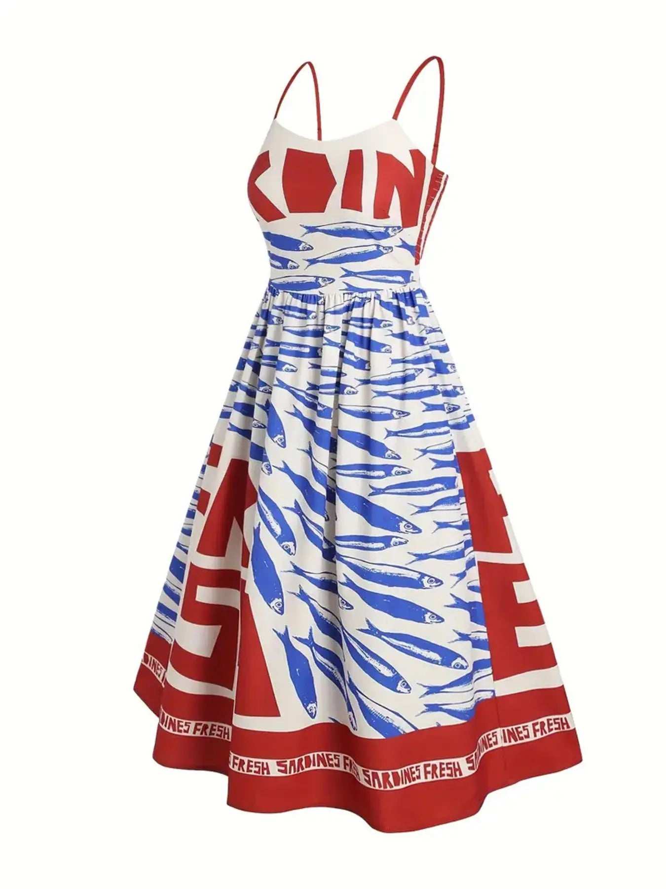 Sardine Print Spaghetti Strap Midi Dress - GlowUp Garments