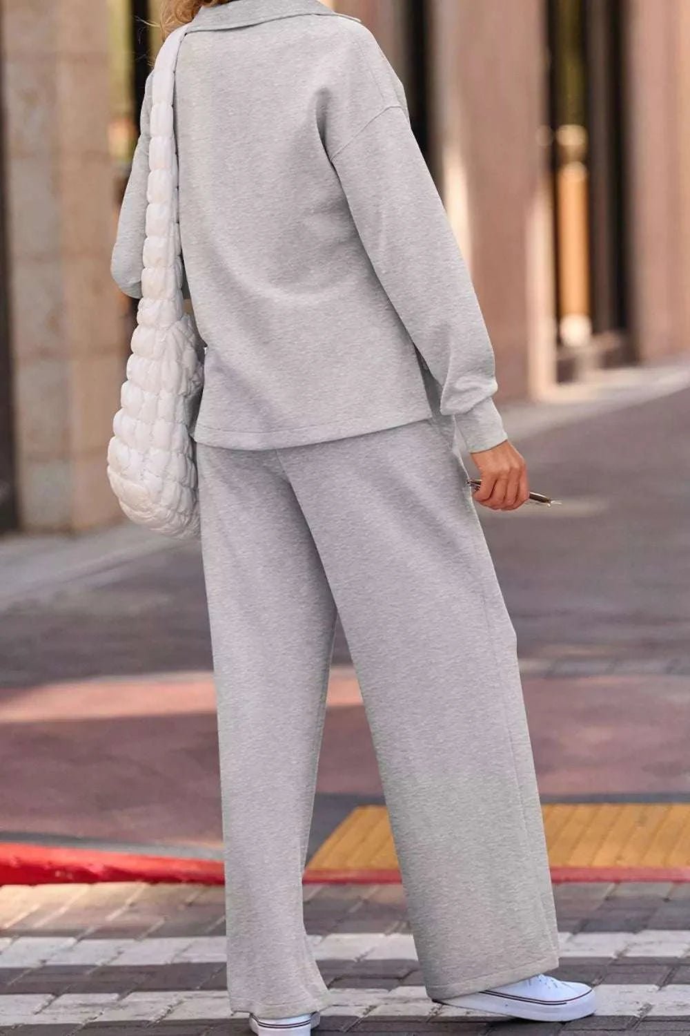 Solid Color V Neck Top and High Waist Pants Set - GlowUp Garments