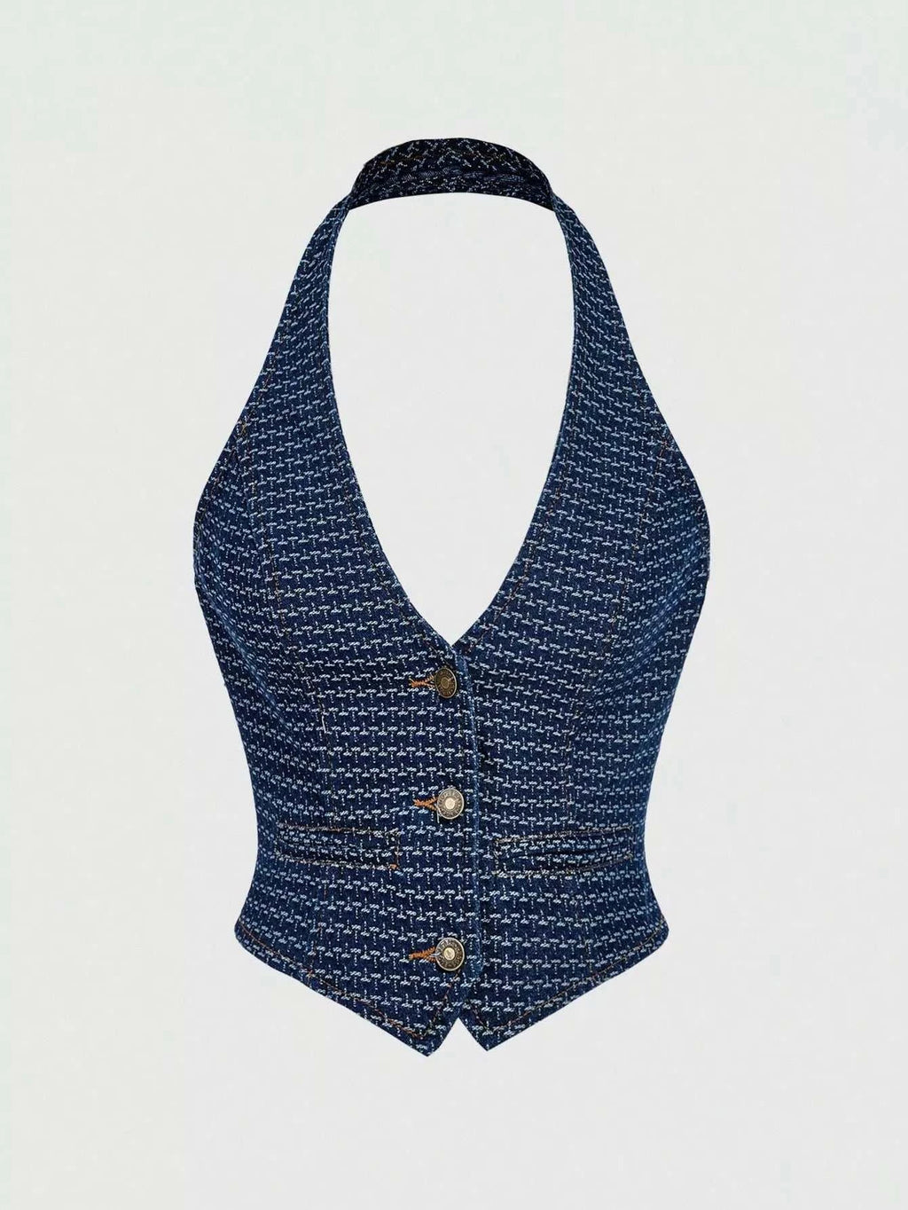 Halter Neck Denim Vest and Wide-Leg Jeans Set - GlowUp Garments