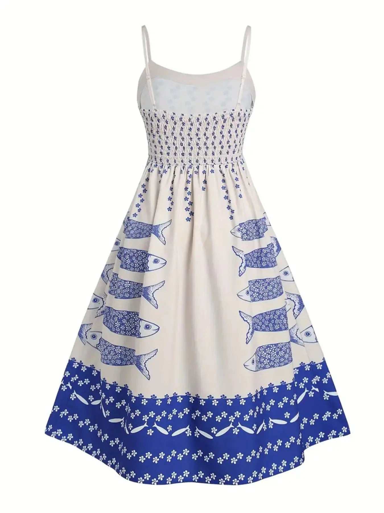 Sardine Print Spaghetti Strap Midi Dress - GlowUp Garments