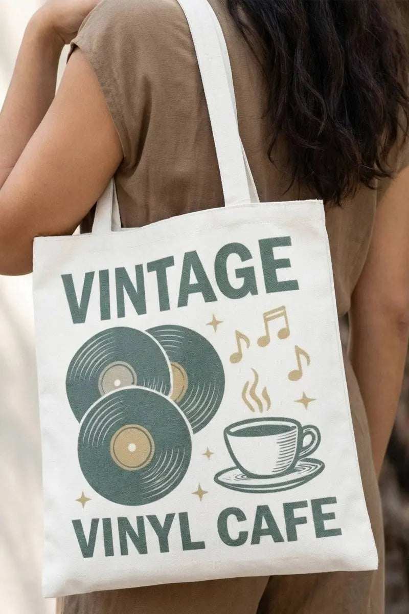 Vintage Vinyl Cafe Tote Bag - GlowUp Garments