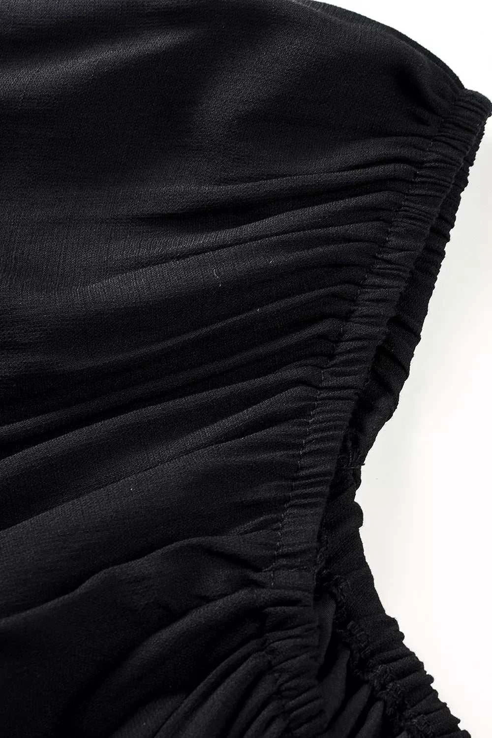 Solid Color Long Sleeve Shirred Drawstring Ruffle Mini Dress - GlowUp Garments