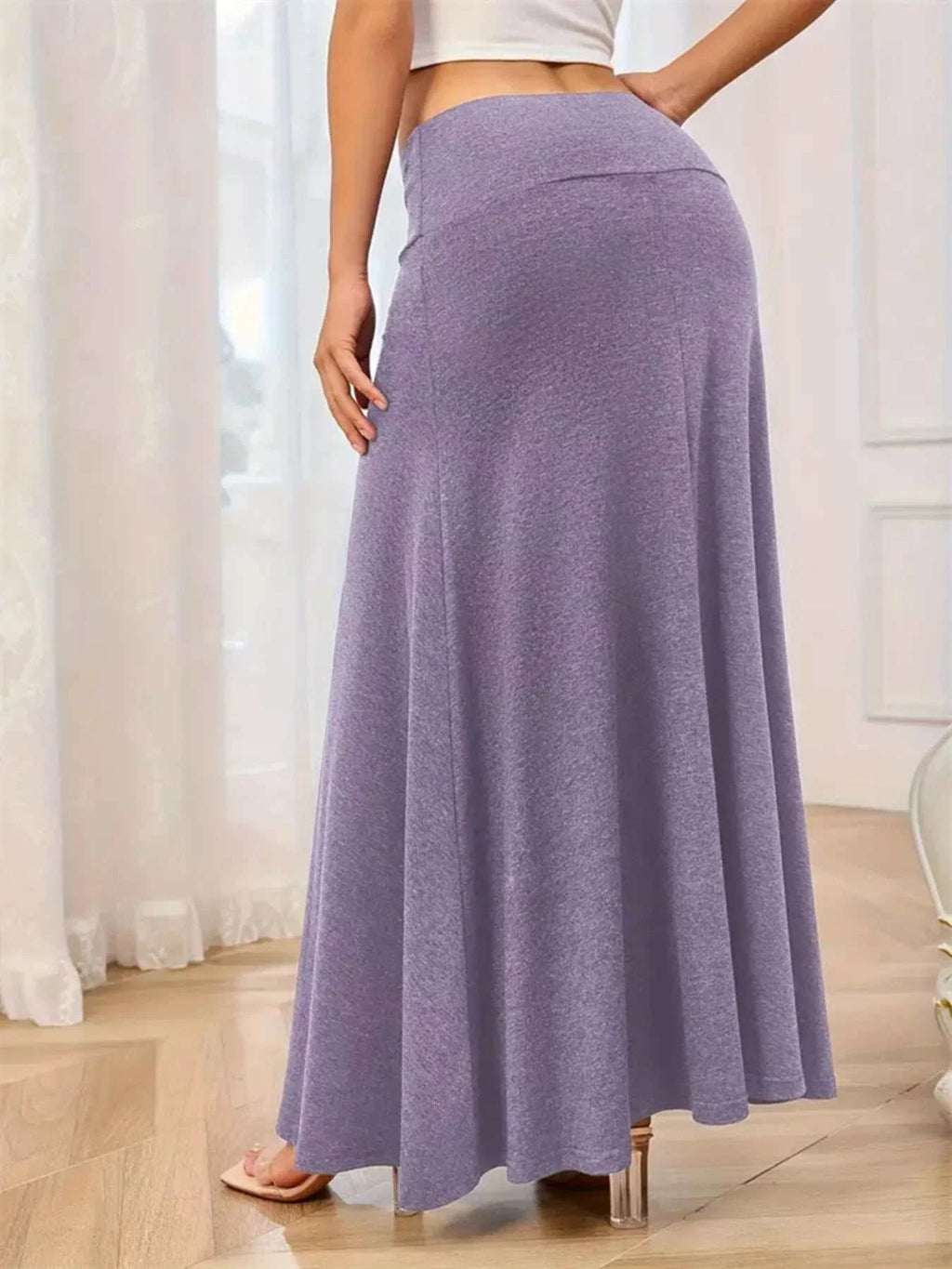 Flowy Maxi Skirt with Wide Waistband - GlowUp Garments