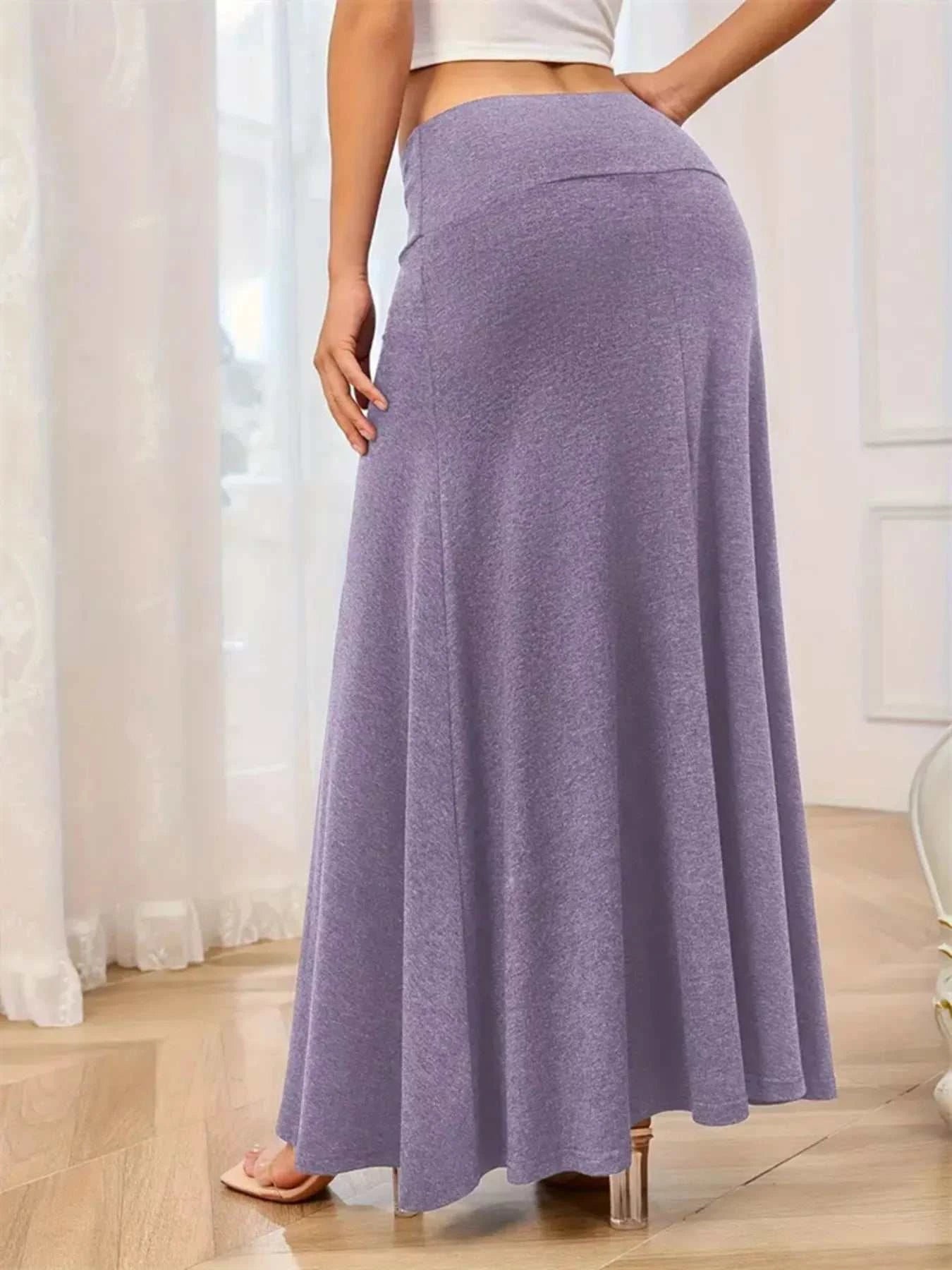 Flowy Maxi Skirt with Wide Waistband - GlowUp Garments