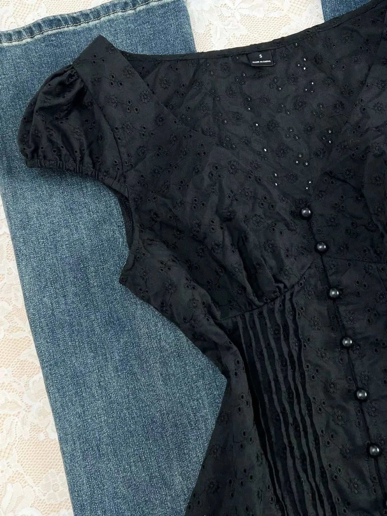 Lace V-Neck Cap Sleeve Blouse - GlowUp Garments