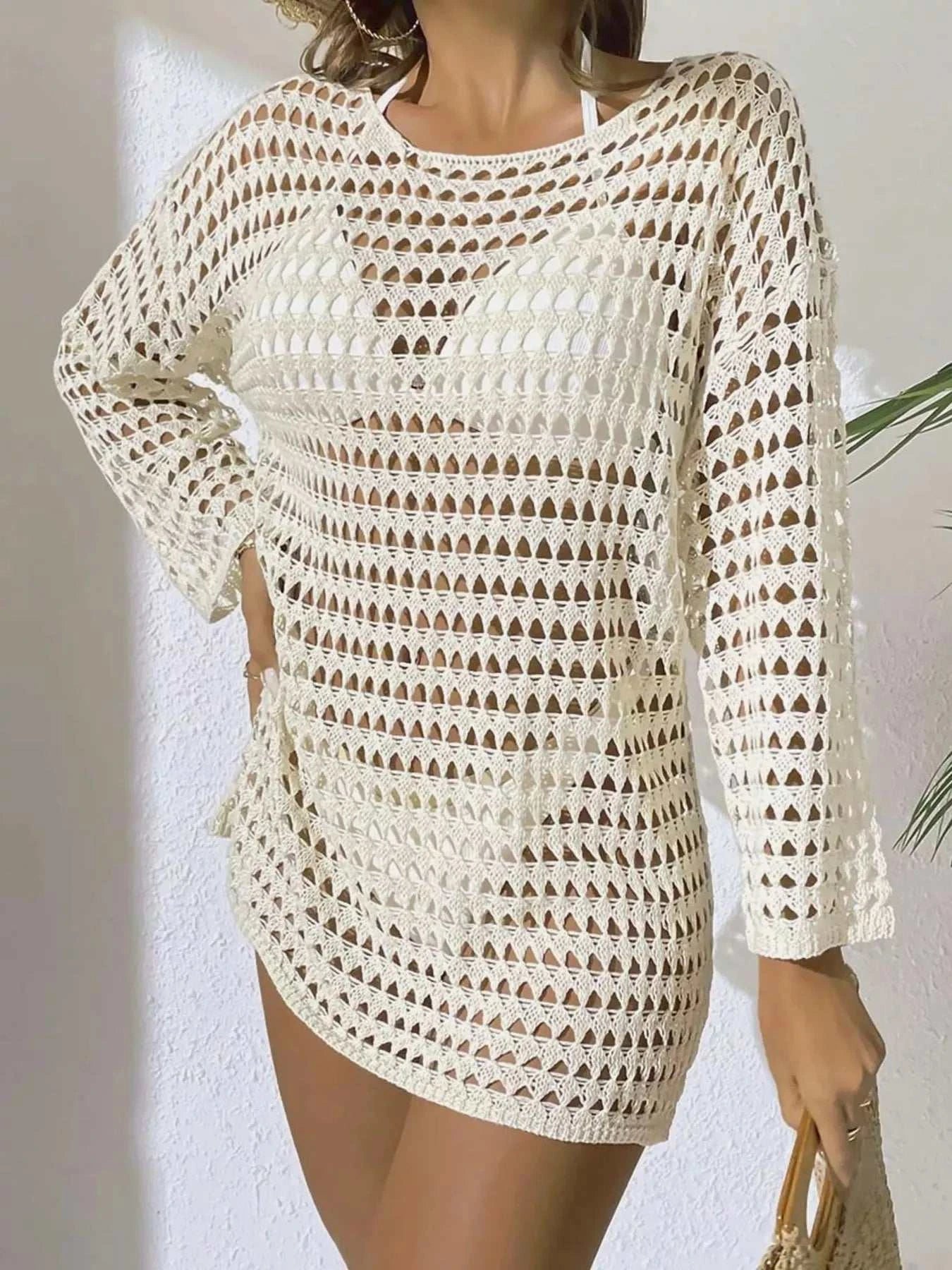 Crochet Knit Long Sleeve Cover-Up - GlowUp Garments