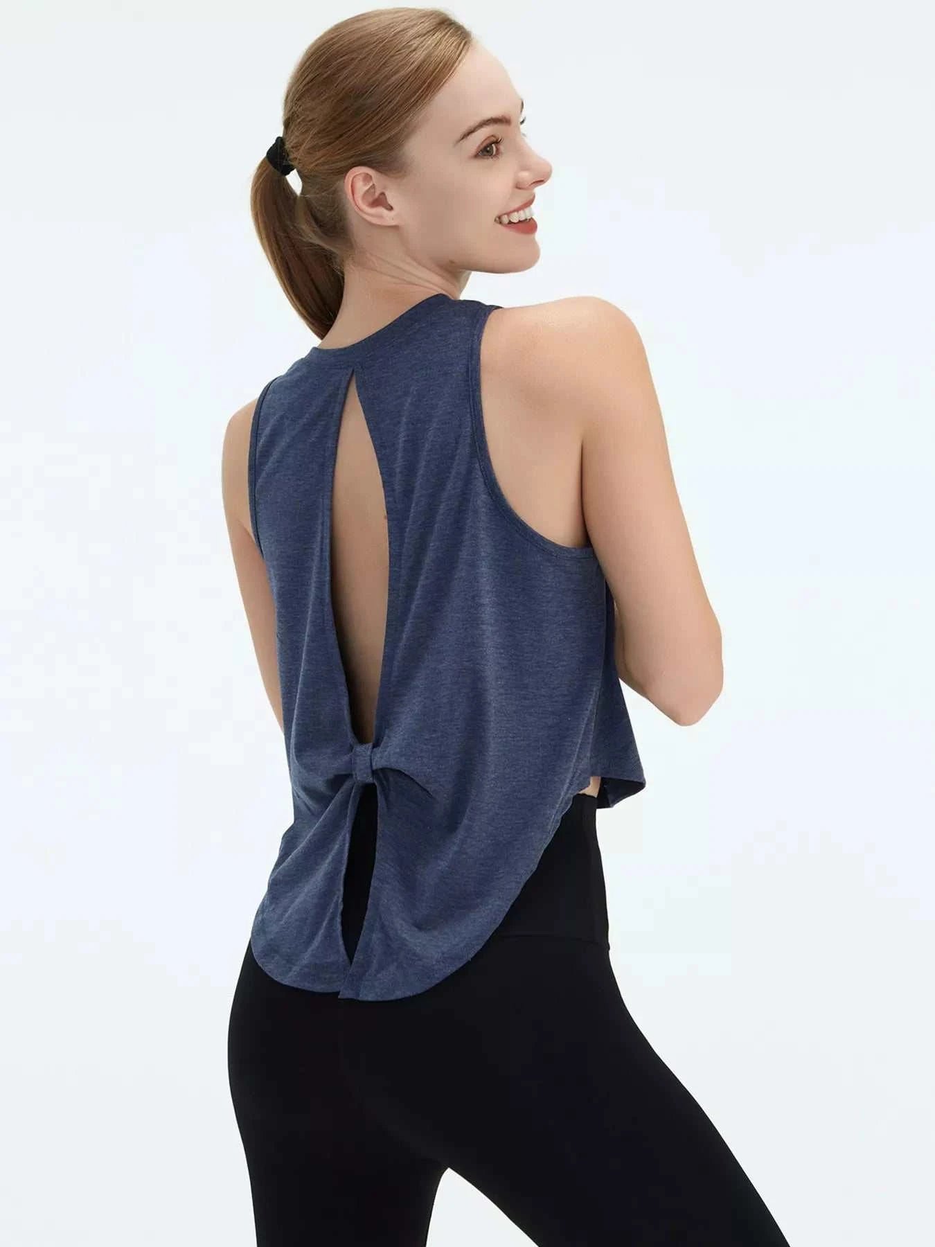 Cutout Back Round Neck Active Tank - GlowUp Garments