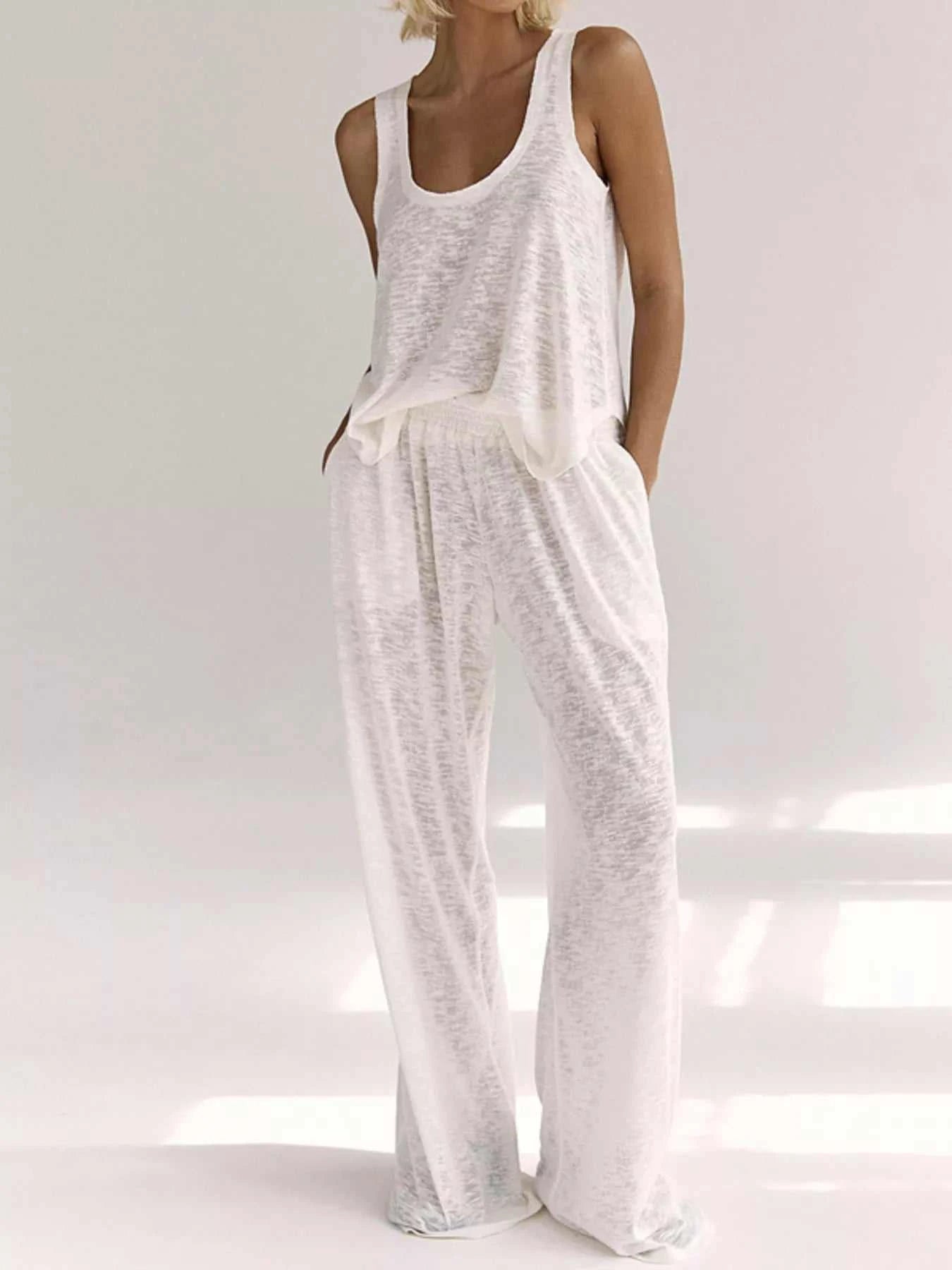 Wide Strap Tank and Pants Lounge Set - GlowUp Garments
