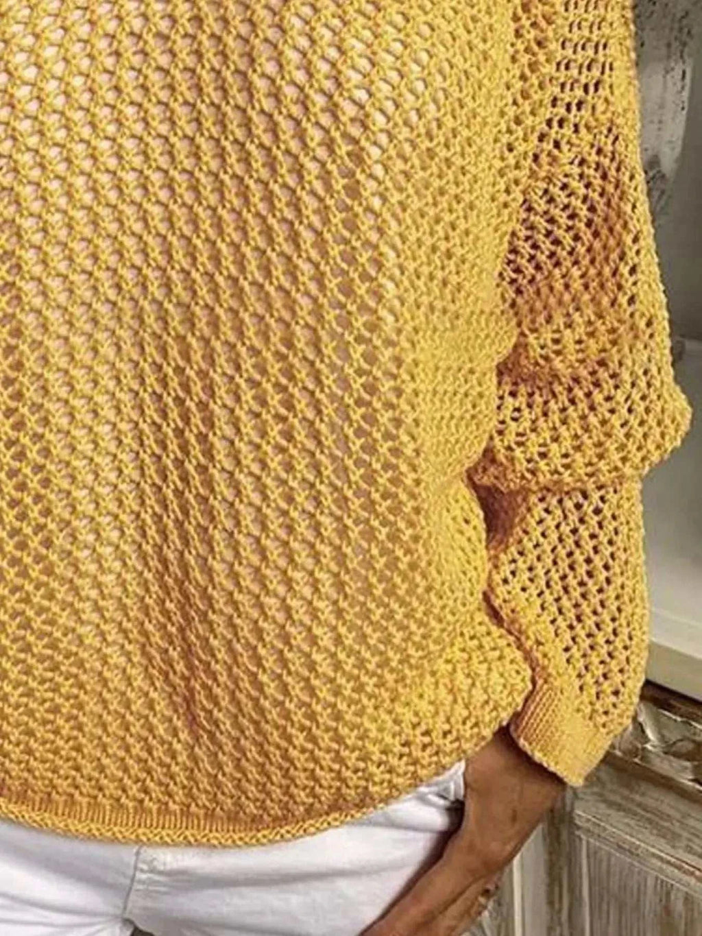 Openwork Long Sleeve Hooded Knit Cover Up - GlowUp Garments