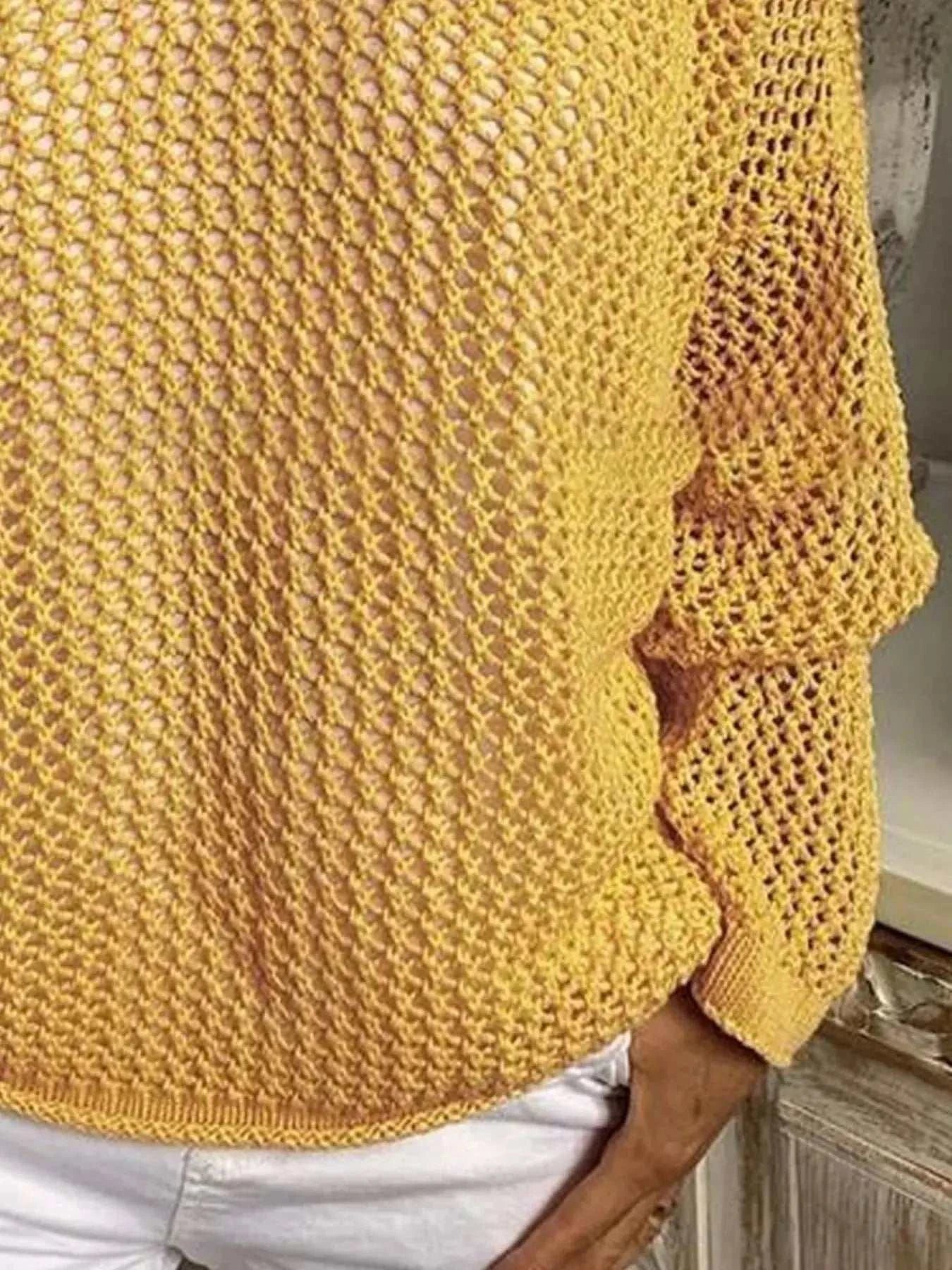 Openwork Long Sleeve Hooded Knit Cover Up - GlowUp Garments