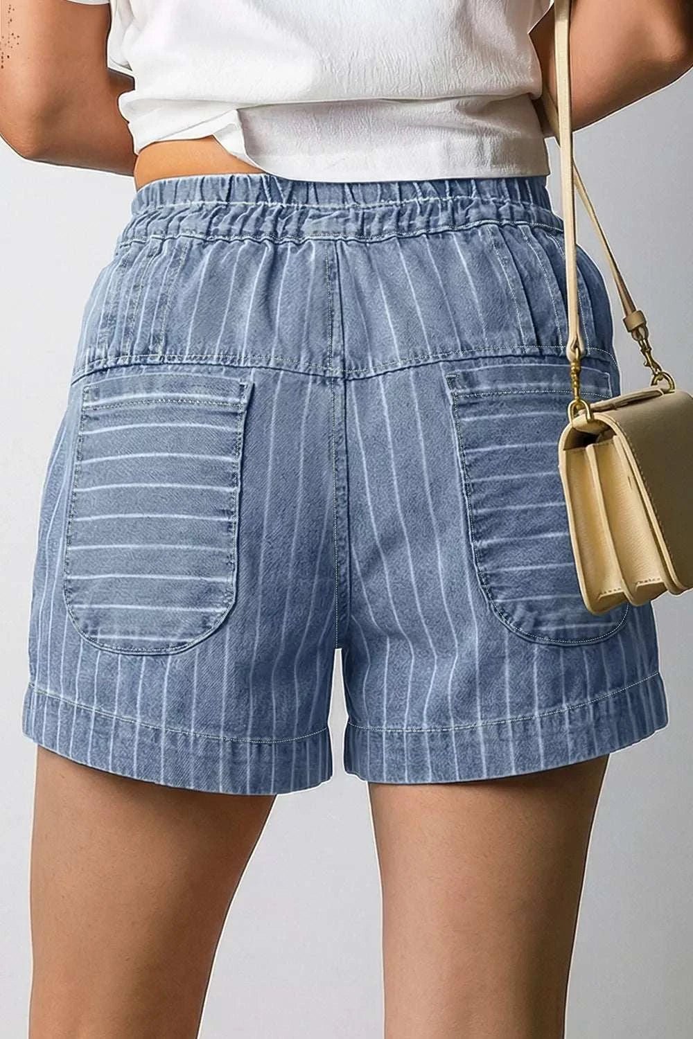 Striped High-Waisted Denim Shorts - GlowUp Garments