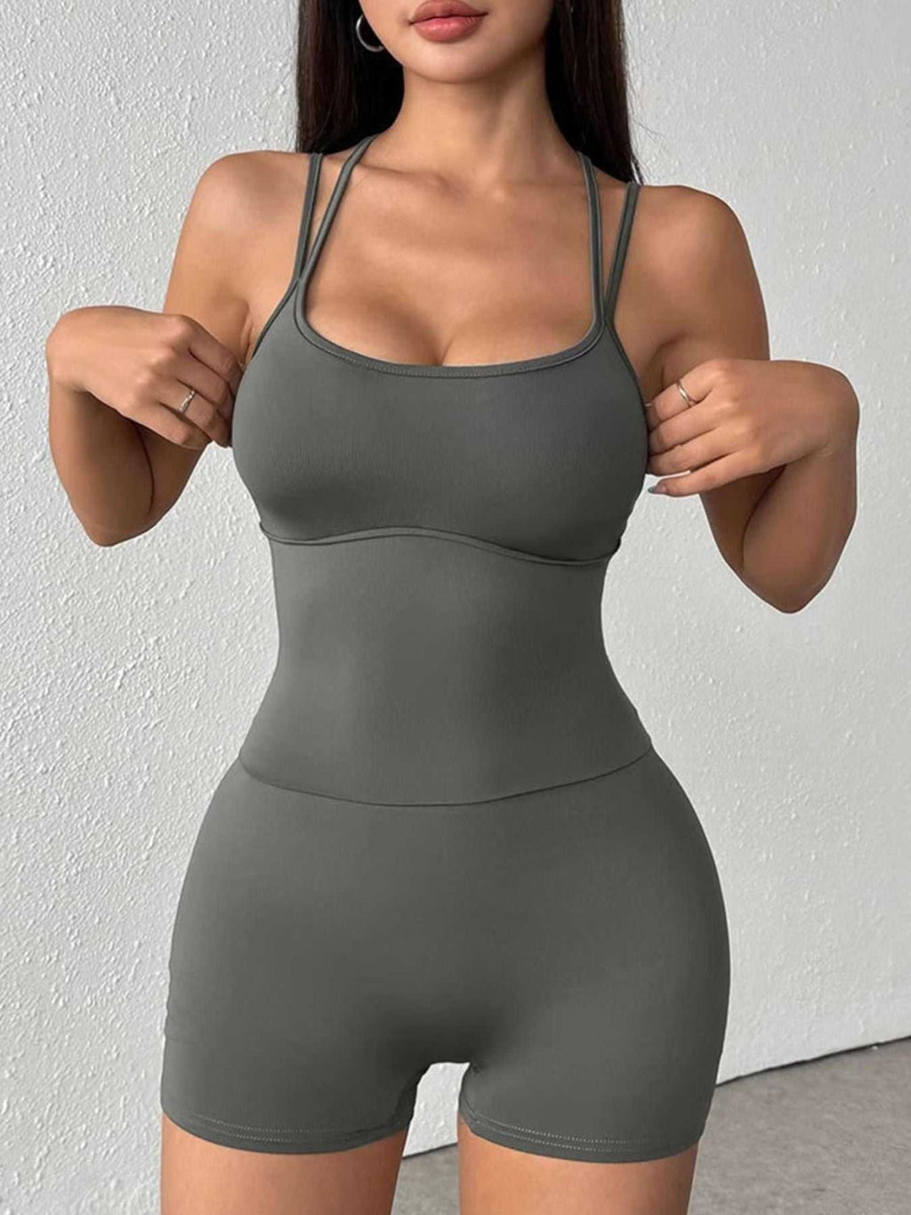 Double Spaghetti Strap Active Romper - GlowUp Garments
