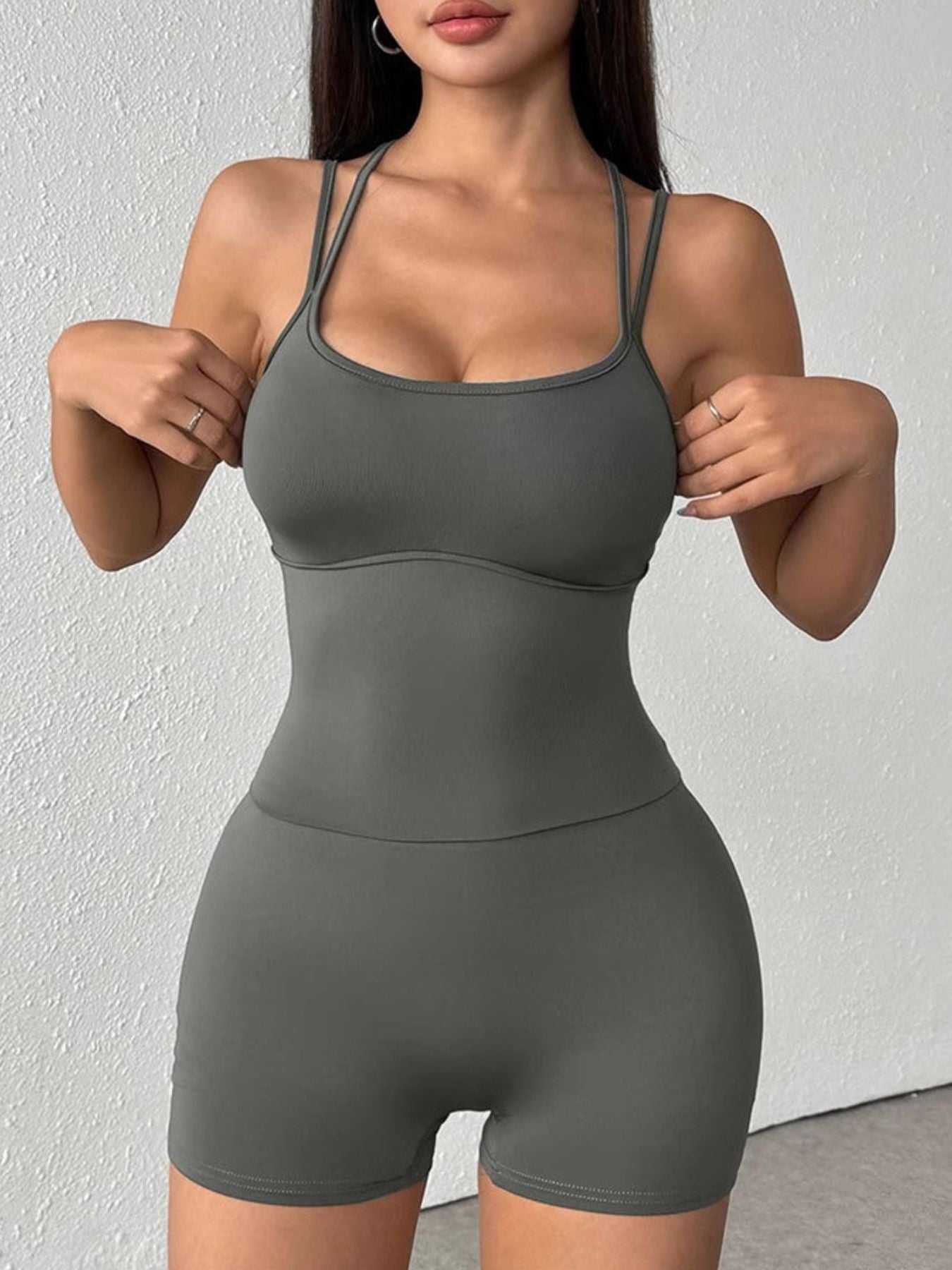 Double Spaghetti Strap Active Romper - GlowUp Garments