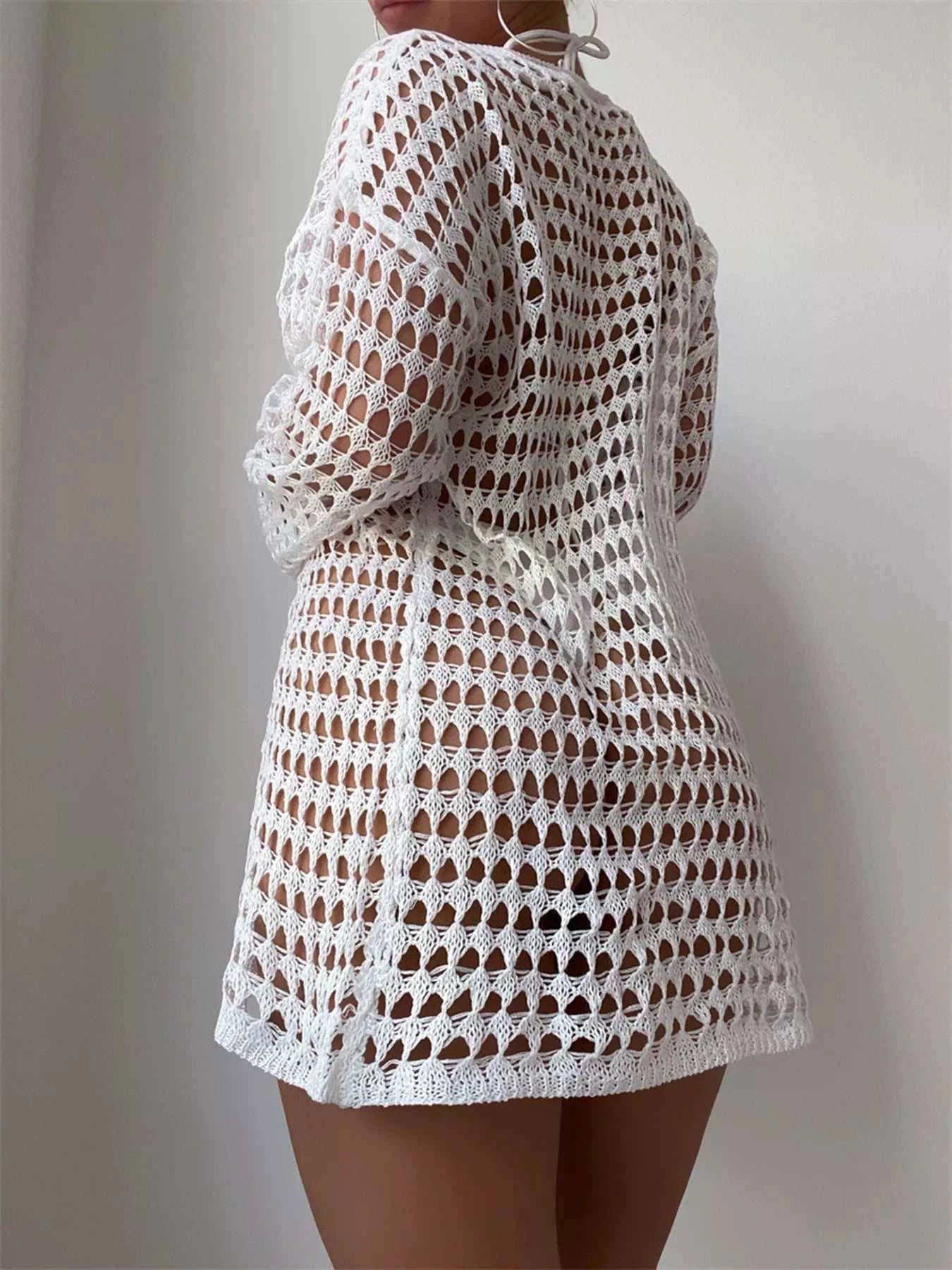Crochet Knit Long Sleeve Cover-Up - GlowUp Garments