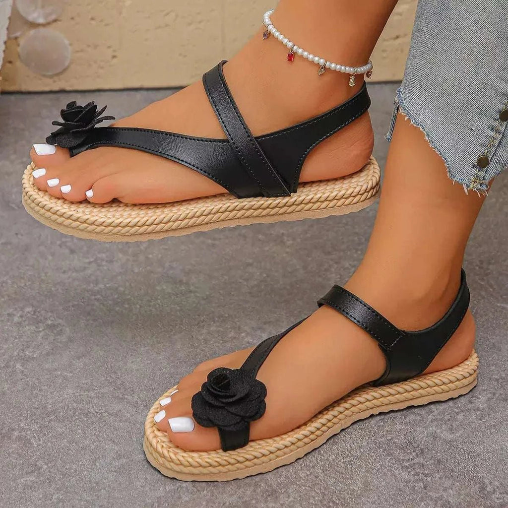Flower Toe Loop Sandals - GlowUp Garments