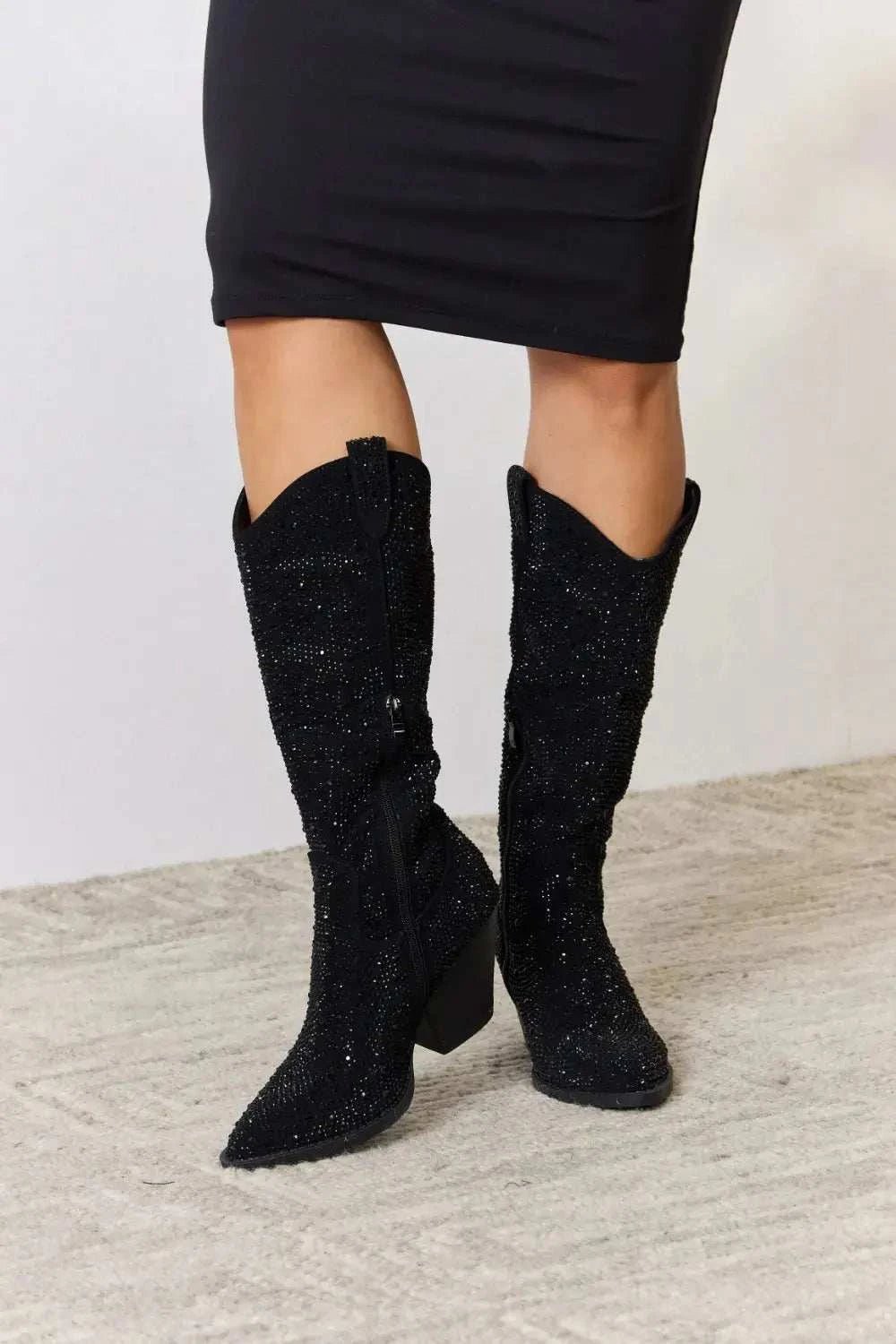 Forever Link Rhinestone Knee High Cowboy Boots - GlowUp Garments
