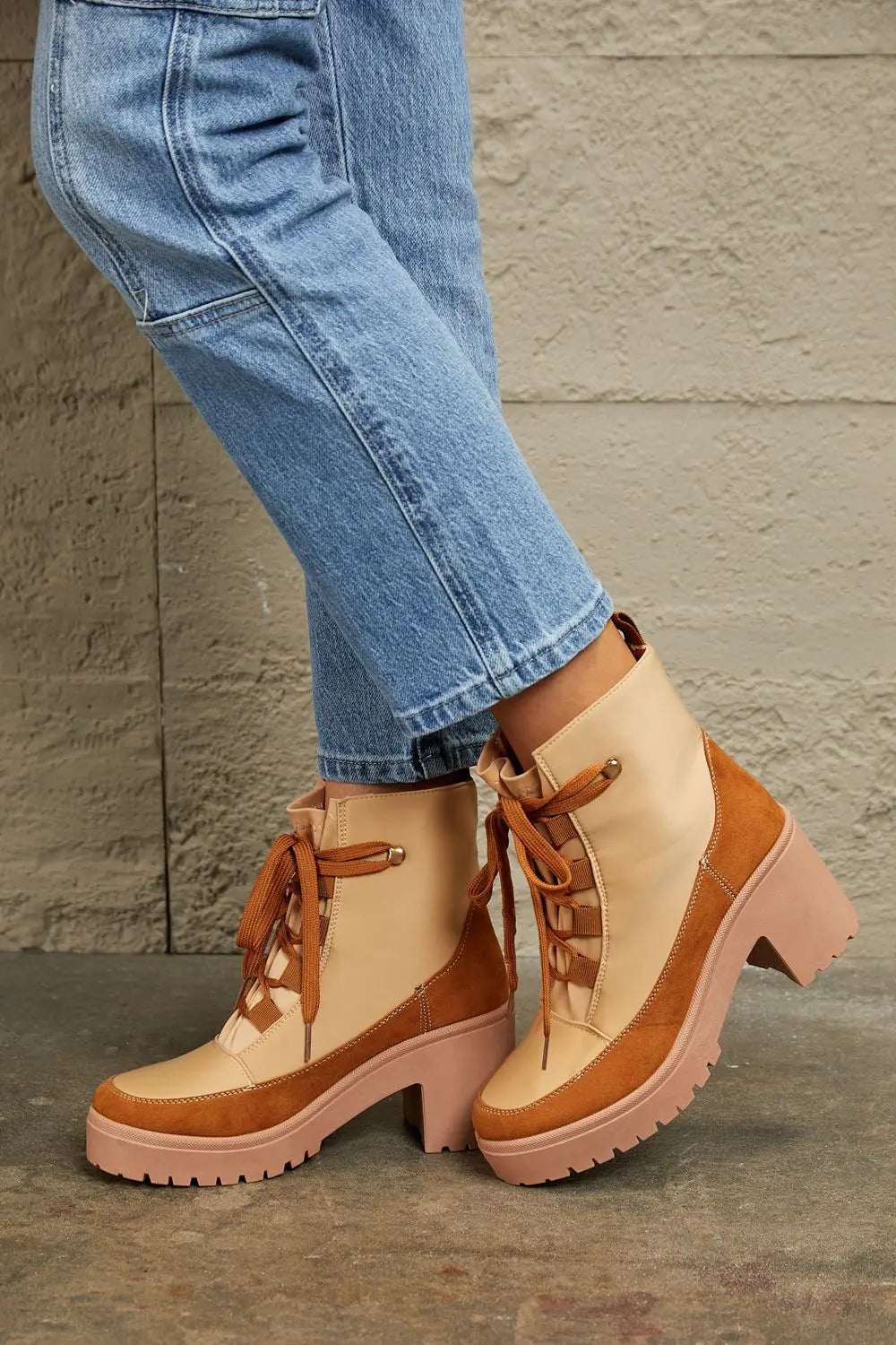 East Lion Corp Lace Up Lug Booties - GlowUp Garments