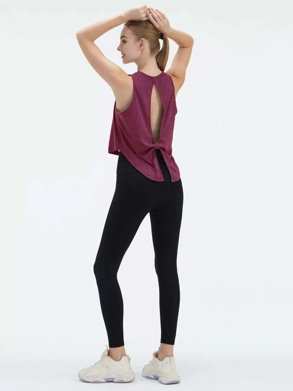 Cutout Back Round Neck Active Tank - GlowUp Garments