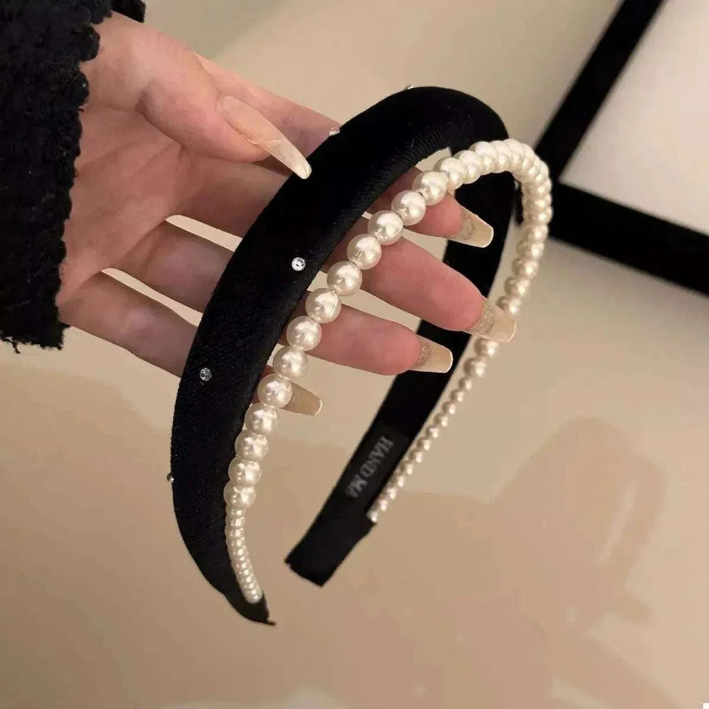Pearl Embellished Velvet Headband - GlowUp Garments