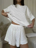 Heart Print Casual Top and Shorts Lounge Set - GlowUp Garments