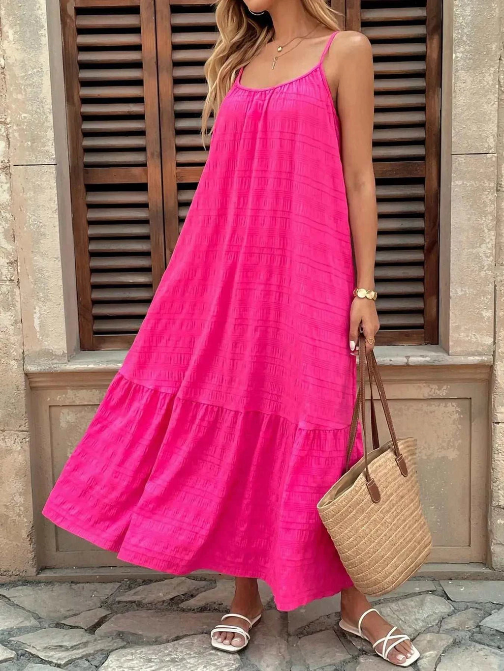 Scoop Neck Tiered Maxi Cami Dress - GlowUp Garments