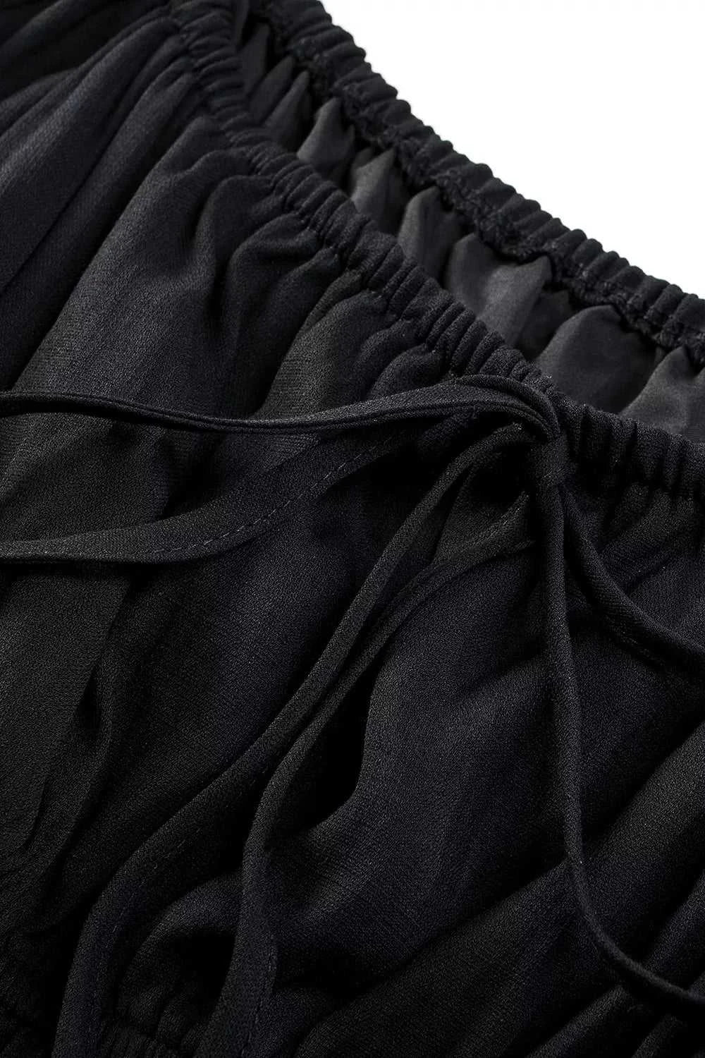 Solid Color Long Sleeve Shirred Drawstring Ruffle Mini Dress - GlowUp Garments