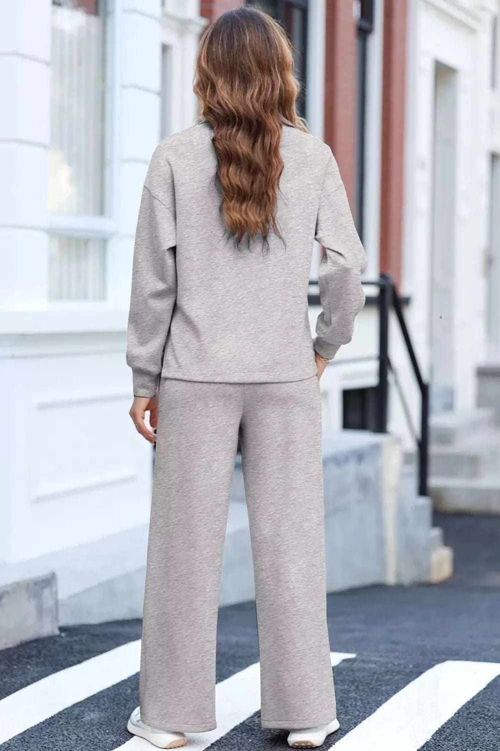 Solid Color V Neck Top and High Waist Pants Set - GlowUp Garments