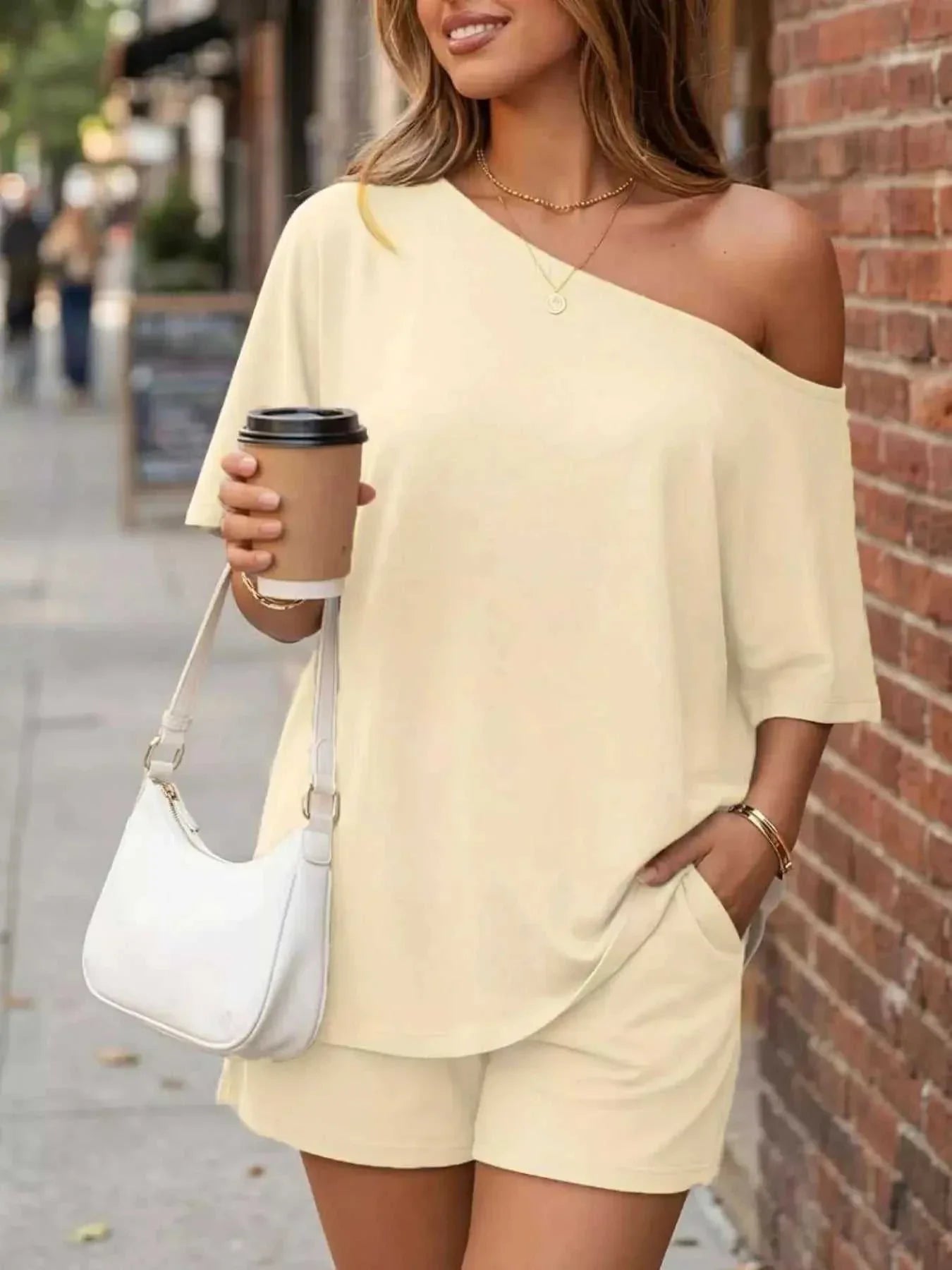 Full Size One Shoulder Top and Shorts Set Plus Size - GlowUp Garments