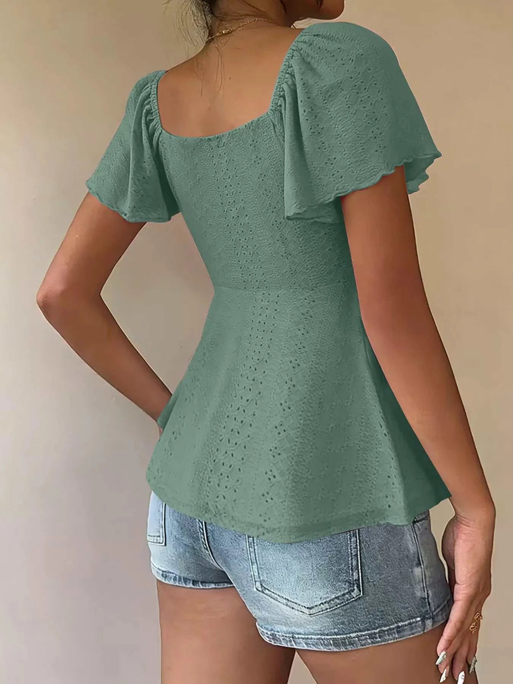 Sweetheart Neck Flutter Sleeve Top - GlowUp Garments