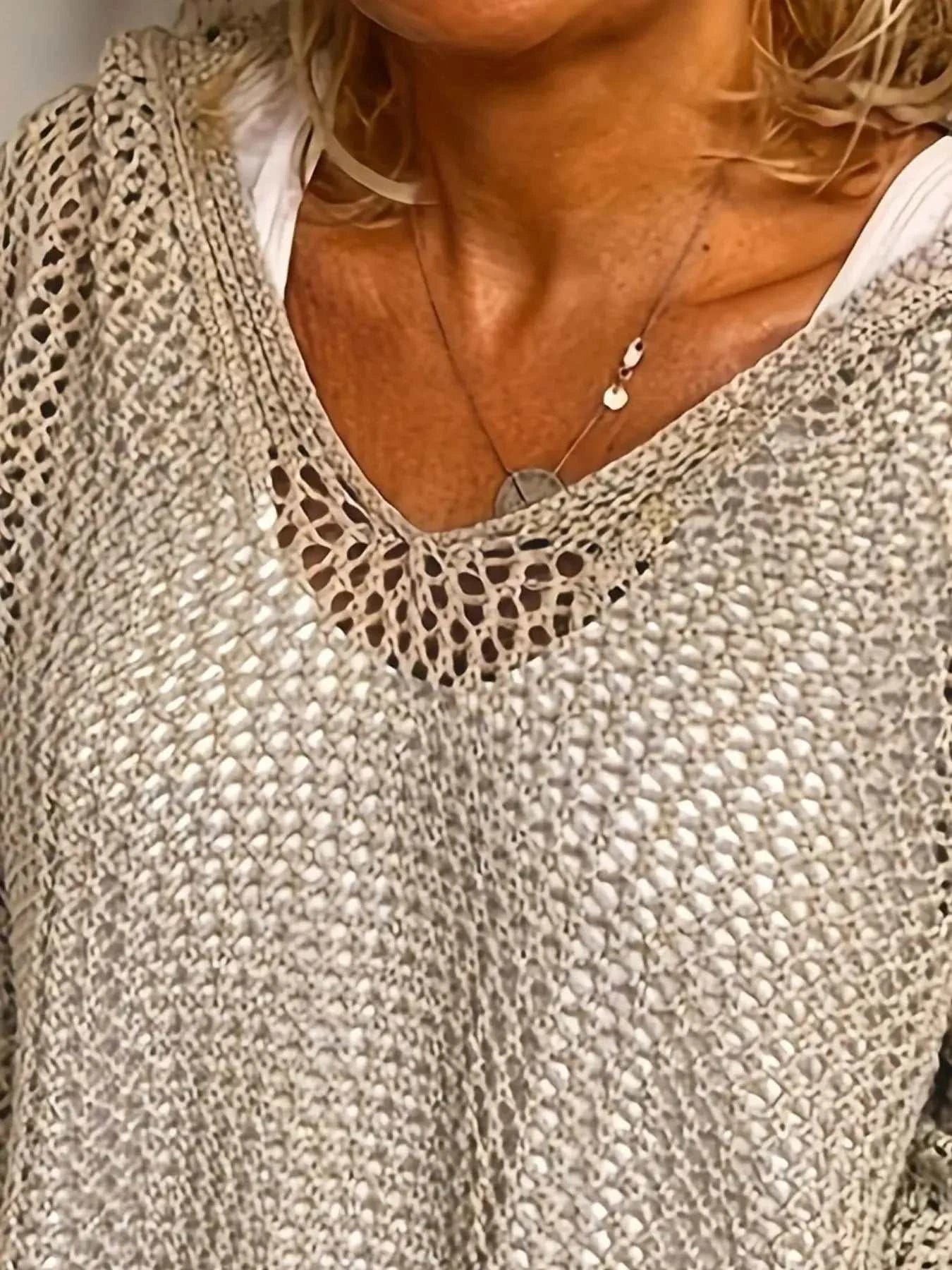 Openwork Long Sleeve Hooded Knit Cover Up - GlowUp Garments