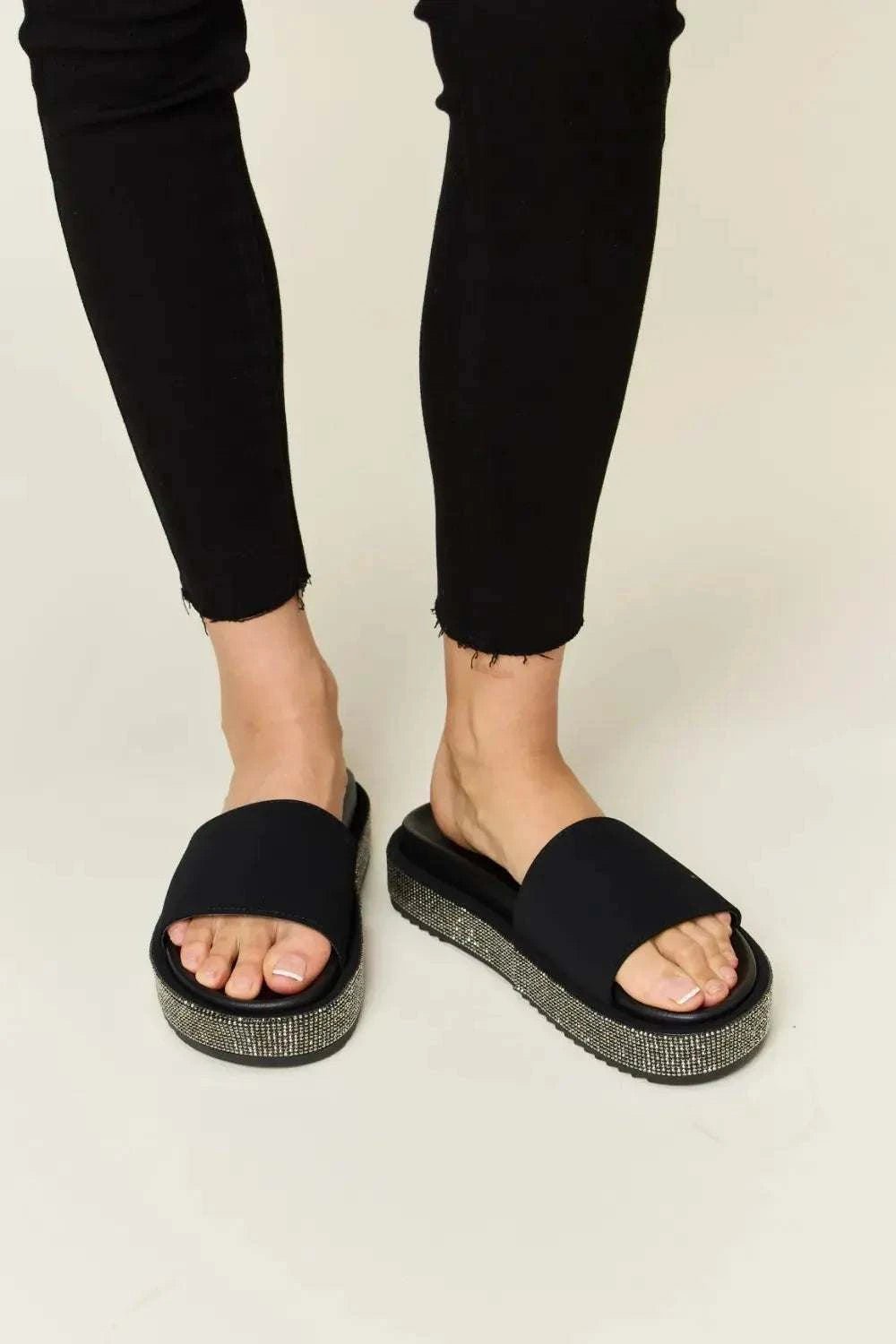 Forever Link Open Toe Rhinestone Platform Sandals - GlowUp Garments