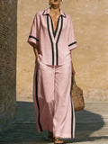 Full Size Contrast Trim Top and Pants Set Plus Size - GlowUp Garments