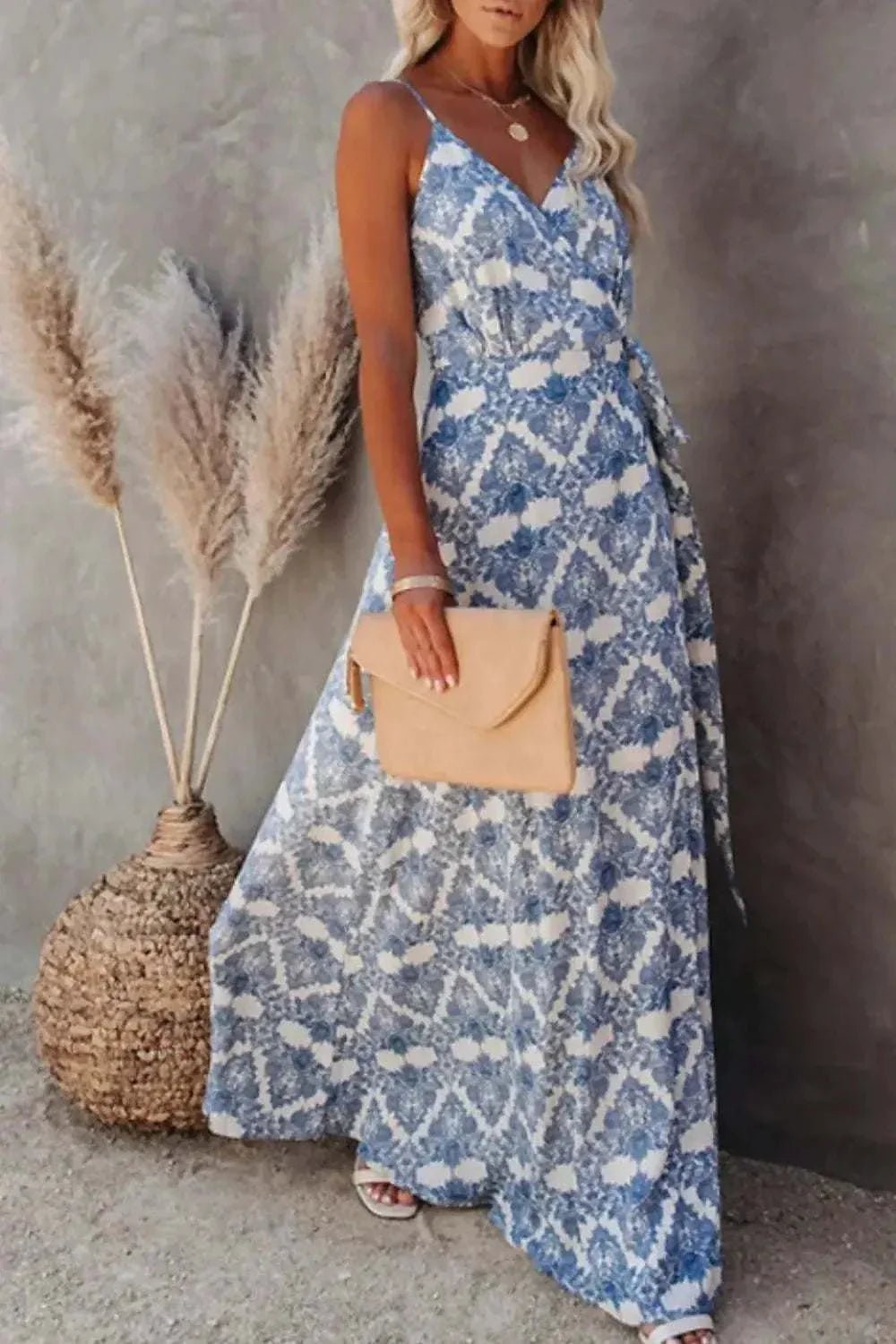 Printed Tied Maxi Cami Dress - GlowUp Garments